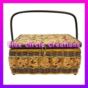 Sewing Kit Basket Vintage Wicker Fabric and Rope filled with Numerous Supplies